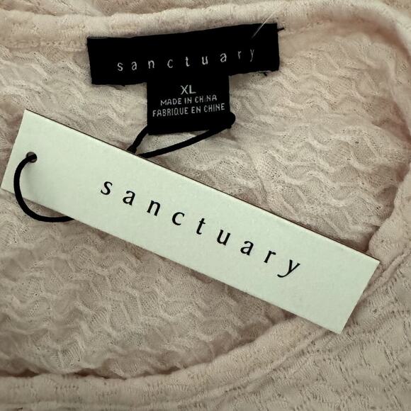 SANCTUARY Textured Knit Lettuce Edge Long Sleeve Tee Top Light Pink NWT XL - Picture 7 of 8